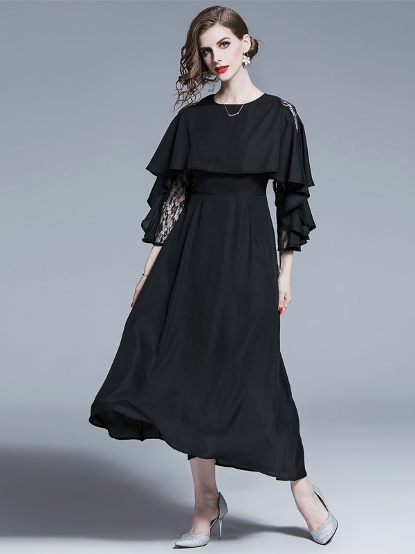 Elegant Lace Panel Formal Maxi Dress In Black Selerit