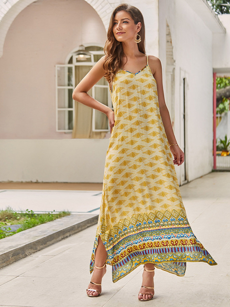 yellow summer long dress