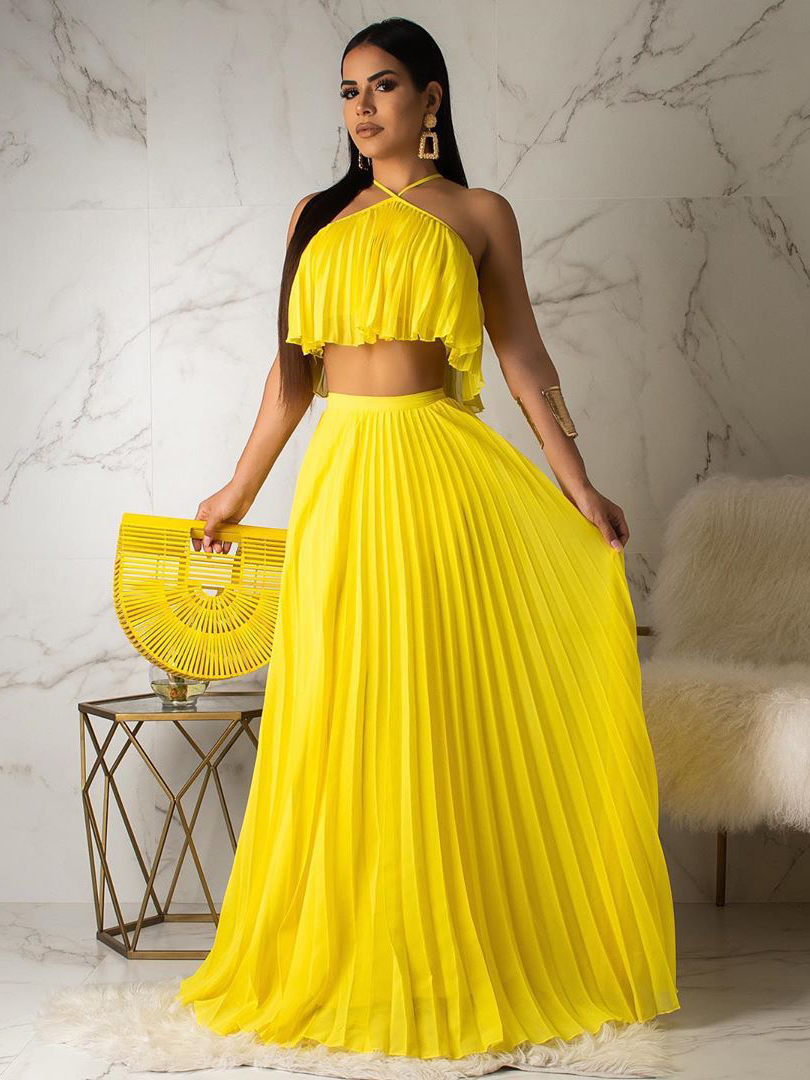 colorful pleated maxi skirt