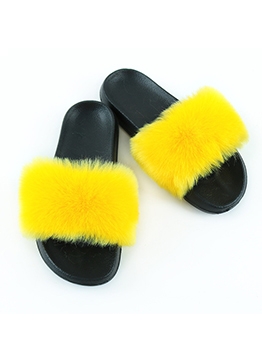 Contrast Color EVA Soles Faux Fur Slippers