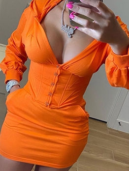 Fashion Solid Side Pockets Hooded Long Sleeve Dress Fashion Solid Side Pockets Hooded Long Sleeve Dress
