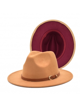 Contrast Color Women Belt Buckle Fedora Hat