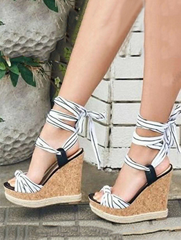 Chic Round Toe Lace-Up Wedge Sandals