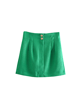 New Plain Green Textured Two Buttons Women Skirt