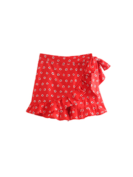 Country Style Attractive Lace Up Print Red Skirts