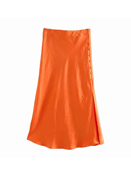 Elegant Mock Buttonhole Satin Maxi Skirt