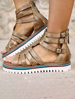 Roman Style Chunky Soles Zipper Vintage Flat Sandals