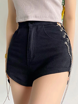 Street Solid Chain Patchwork Short Pant For Women