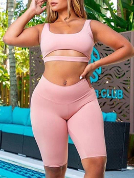 Sporty Solid Hollow Out 2 Piece Pant Sets