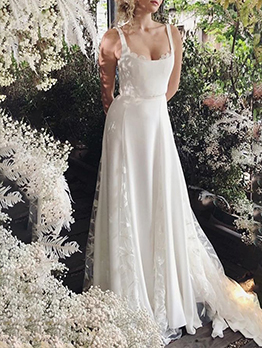 Adorable Pure White Backless Maxi Wedding Dress