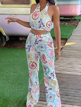 Sexy Print Camisole With Long Pants 