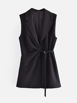 New Black Sleeveless Tie Wrap Coat 