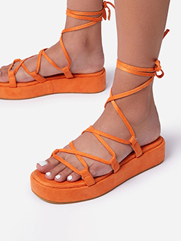 Chunky Soles Lace Up Women Flat Sandals