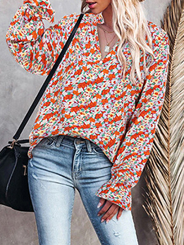 Fashion Floral Printed Design Casual Long Sleeve Blouse