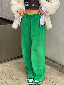 Loose Fitting Easy Matching Green Long Pants