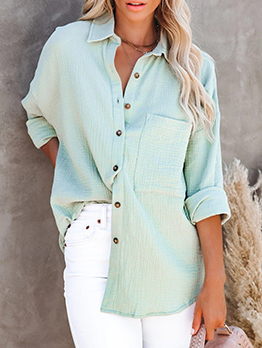 Modern Solid Button Up Long Sleeve Blouse