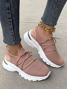 Active Solid Lace Up Springy Women Sneakers