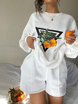 Fresh Print Sweatshirt With Short Pants Set