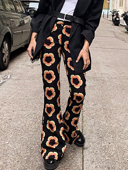 Hight Waist Casual Heart Floral Printed Bootcut Long Pant