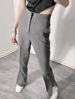 Bootcut OL Style Solid Slit Long Pant For Women