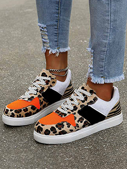 Round Toe New Leopard Patch Running Shoes