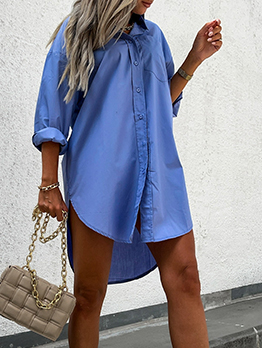 Fashion Simple Solid Single-Breasted Loose Blouse