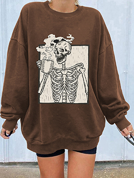 Pullover Creative Skeleton Print Euro Style Women Sweatshirts