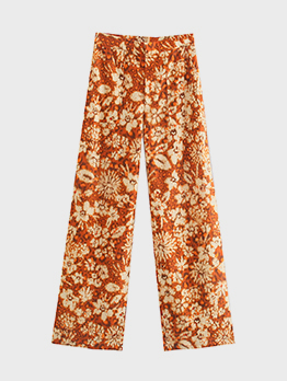 Zipper Fly Casual Printed Straight Long Pant For Women