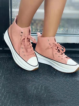 Mid Heel New Wedge Lace Up Canvas Womens Trainers