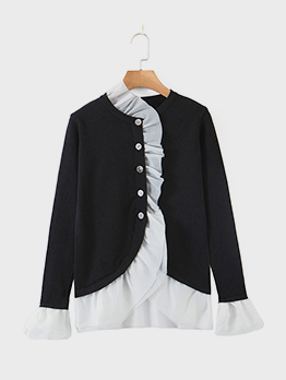 Button Up Designer Black Patchwork Cardigan Coat For Women