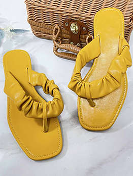 Square Toe Beach Solid Summer Open Toe Flat Sandals 