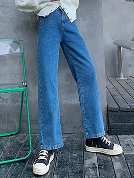 Casual Vintage Solid Straight Jeans For Women