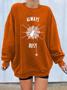 Halloween Spider Web Print Loose Versatile Sweatshirt
