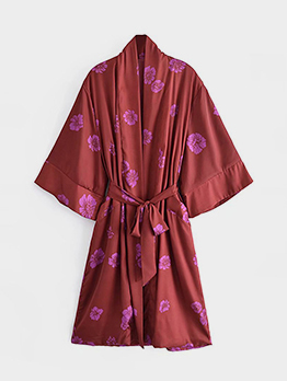 Stylish House Print Women Tie Warp Coat
