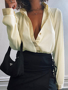 Plain Trendy Solid Single-Breasted Long Sleeve Blouse