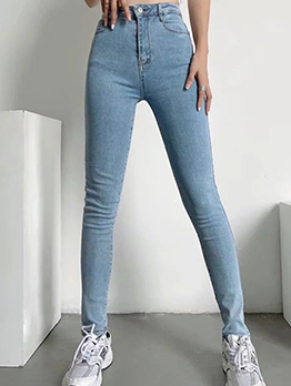 Women Casual Trendy Solid Pencil Denim Jeans