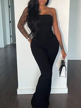 Alluring Backless Plain Black Strapless Jumpsuits Alluring Backless Plain Black Strapless Jumpsuits