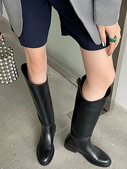 Modern Solid Slip On Mid Calf Boots