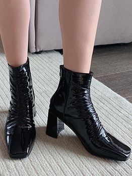 Stylish Solid Pleated Zipper Up Women Boots