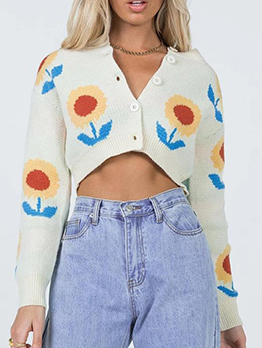 Adorable Sunflower Knitted Long Sleeve Cardigan