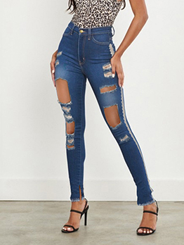Fashion Hollow Out Tight Denim Jeans