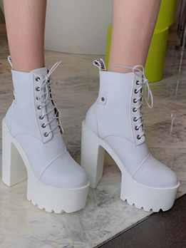 Super High Heel Solid Lace Up Boots