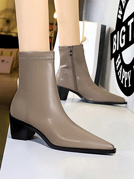 Adorable Solid Zipper Up Pointed Boots