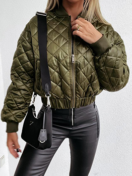 Casual Solid Lattice Zip-Up Long Sleeve Jacket