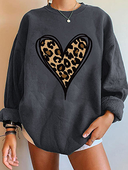 New Leopard Heart Plush Long Sleeve Sweatshirt