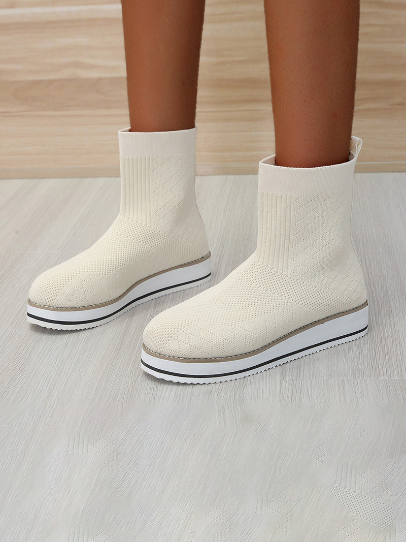 Simple Solid Round Toe Slip On Ankle Boots