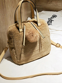Cute Fluffy Solid Zip-Up Tote Bags