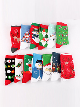 Cute Snowman Elk Christmas Series Full Cotton Mid Socks