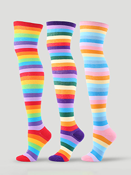 Attractive Rainbow  Striped Students Long Socks