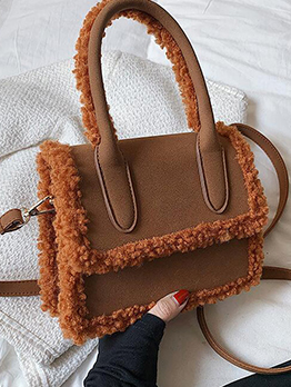 Fuzzy Patchwork Winter Hasp Handbag For Women